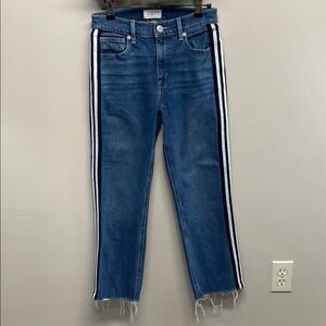 Lou & Grey The Straight Side Stripe Denim Jeans Frayed Hem 26